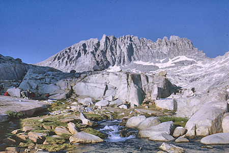 North Palisade over campsite below lake 11,672 - Kings Canyon National Park 24 Aug 1969