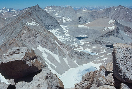Mt. Tyndall (left), Junction Peak (center) from top of Trojan Peak - Jul 1971