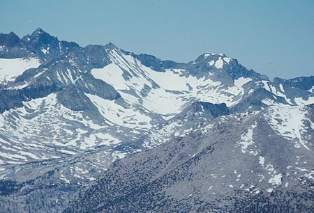 Picket Creek, Kaweah peaks ridge from top of Trojan Peak - Jul 1971