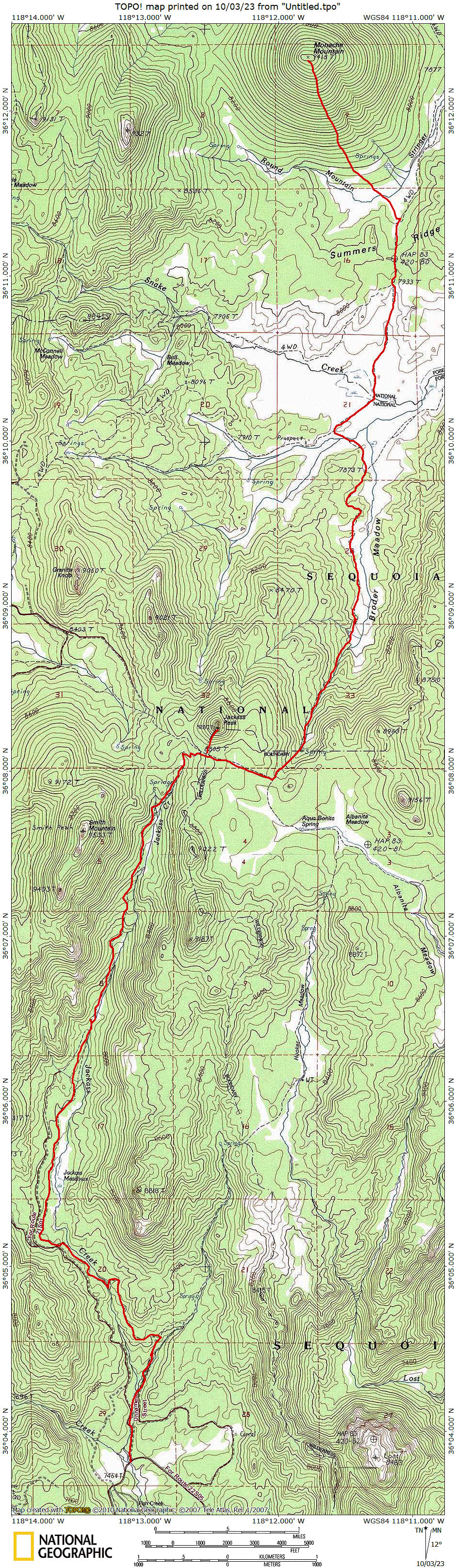 Route Map To Monanche Mountain and Jackass Peak 1969