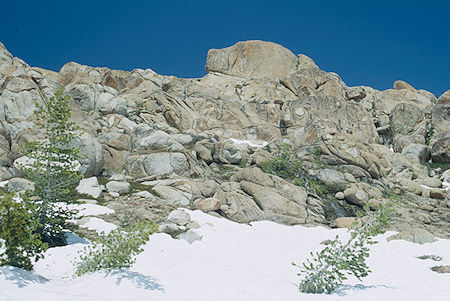 'Snoopy' (top center) and other odd rock formations at Lunch Meadow - Emigrant Wilderness 1993