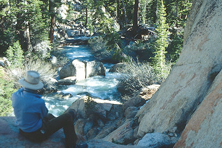 Gil Beilke and Summit Creek below the cascade - Emigrant Wilderness 1993