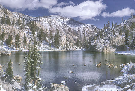 Robinson Lake on Crown Lake Trail in snow - Hoover Wilderness - 01 Sep 1964
