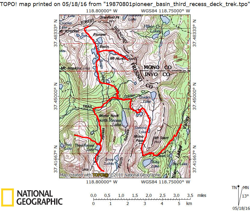 Pioneer Basin - Third Recess Route Map - 1987