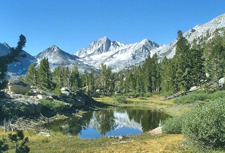 Bear Creek Spire from Mono Pass Trail over 'Dons Pond' - 1987
