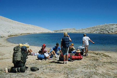Other hikers on rest stop at lake on Mono Pass - 1987