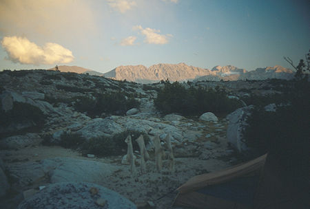 Camp in Pioneer Basin, sunset over Mono Pass - 1987