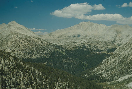 Mt. Hopkins, Mt. Stanford, Pioneer Basin from ridge between 2nd Recess and Third Recess - 1987