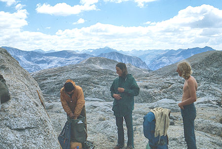 Lunch near Turret Peak, Gil Beilke, Marty Nicholas, Randy Stevenson - John Muir Wilderness 08 Sep 1976