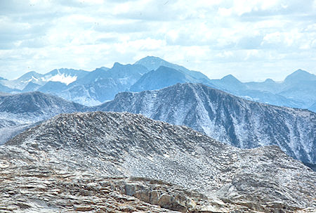 Mt. Goddard (center rear) and Mt. Reinstein (right edge) from near Turret Peak - John Muir Wilderness 08 Sep 1976