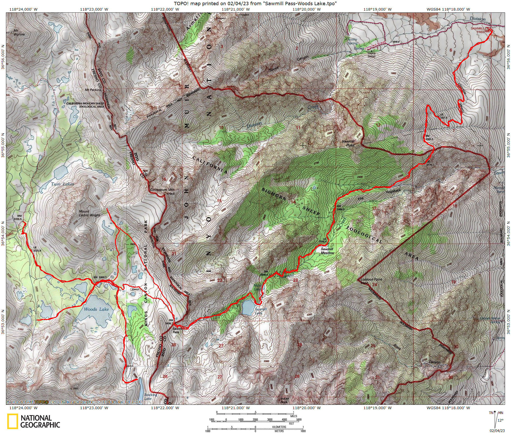 Sawmill Pass-Woods Lake Area 1972 and 1975 map