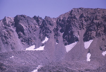 The chute down from Mt. Gould saddle to Dragon Lake from Fin Dome - Kings Canyon National Park 31 Aug 1970