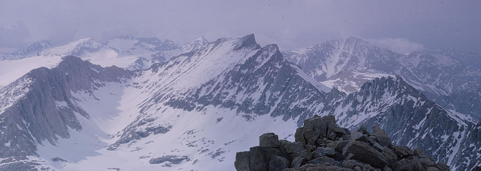Mt. Tyndall (center), Mt. Versteeg (right) from top of Mt. Barnard - May 1965