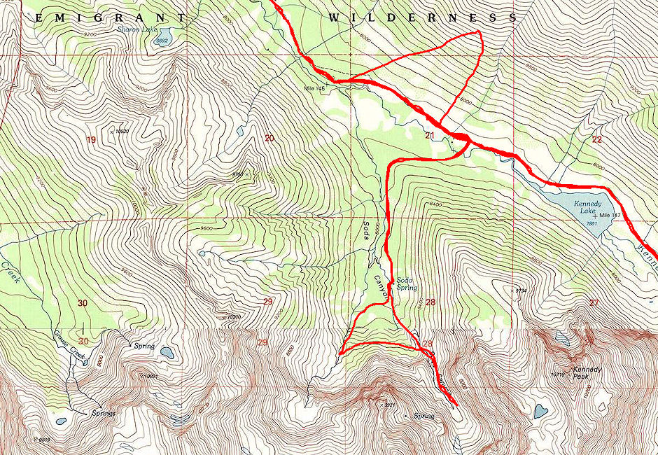 Soda Canyon area map - Emigrant Wilderness 1995