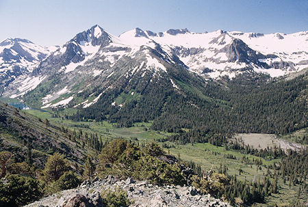 Big Sam, Kennedy Peak, Molo Mountain, Lost Canyon, Soda Canyon, Kennedy Lake from side of Leavitt Peak - Emigrant Wilderness 1995