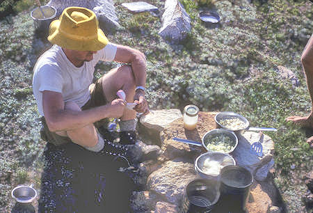 Bob Brooks fixing supper at Burro Pass camp - Yosemite National Park - 22 Aug 1962