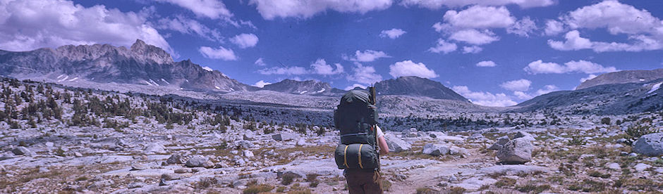 Mt. Humphrey (left) and Piute Pass (right) from near Golden Trout Lake - John Muir Wilderness 17 Aug 1962