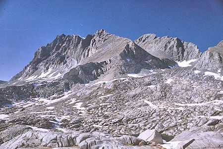 From Cirque Pass, North Palisade (left rear), Mount Sill (right rear), Polimonium Peak (front) - Kings Canyon National Park 25 Aug 1969