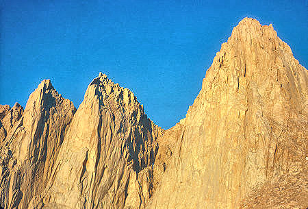 Morning light on Mt Whitney - Day and Third Needle on the left