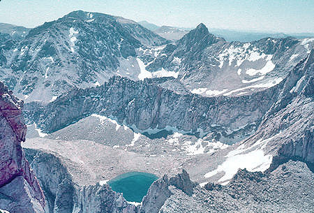 Mt McAdie, Mt Muir, Iceberg Lake, Whitney-Russell pass from top of Mt Russell