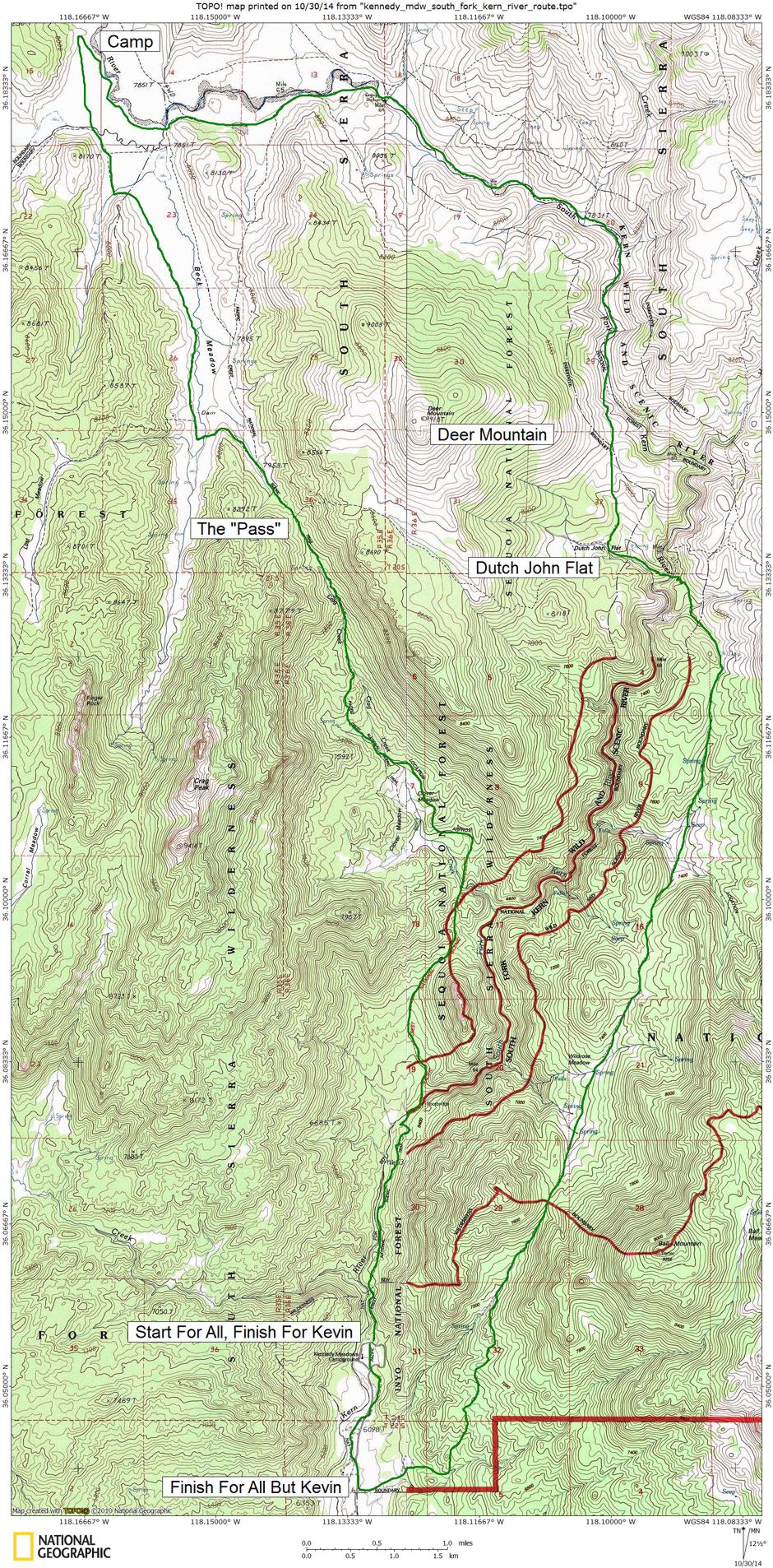 Kennedy Meadows-South Fork Kern River Loop Route Map