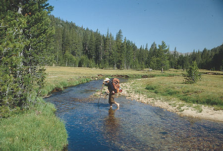 Gil Beilke crossing creek in Upper Piute Meadow - Hoover Wilderness 1992