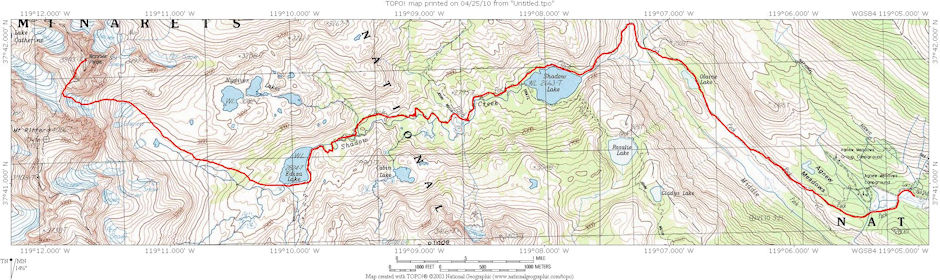 Banner Peak Route Map from trailhead
