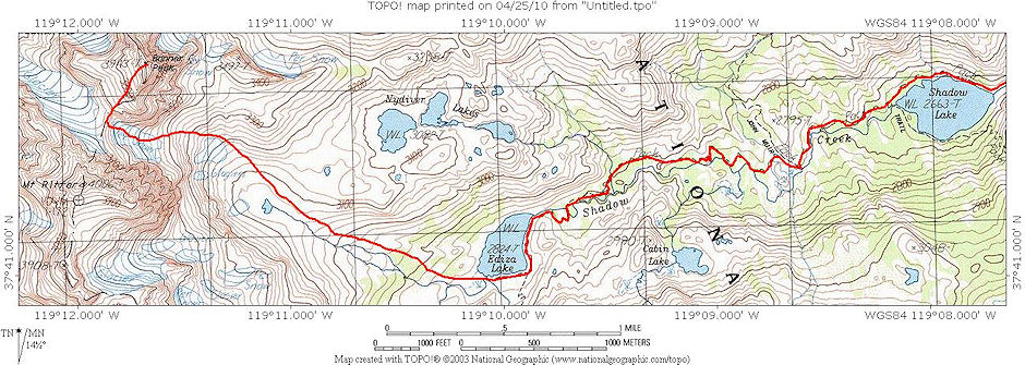 Banner Peak Route Map from Shadow Lake