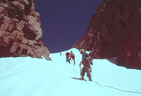 John Butler follows John Paine, practicing rope work while climbing Banner Peak - Ansel Adams Wilderness - Jul 1960