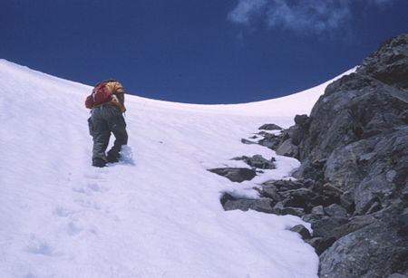 Gil Beilke approaching the ridge to Mt. Ritter - Ansel Adams Wilderness - Jul 1969