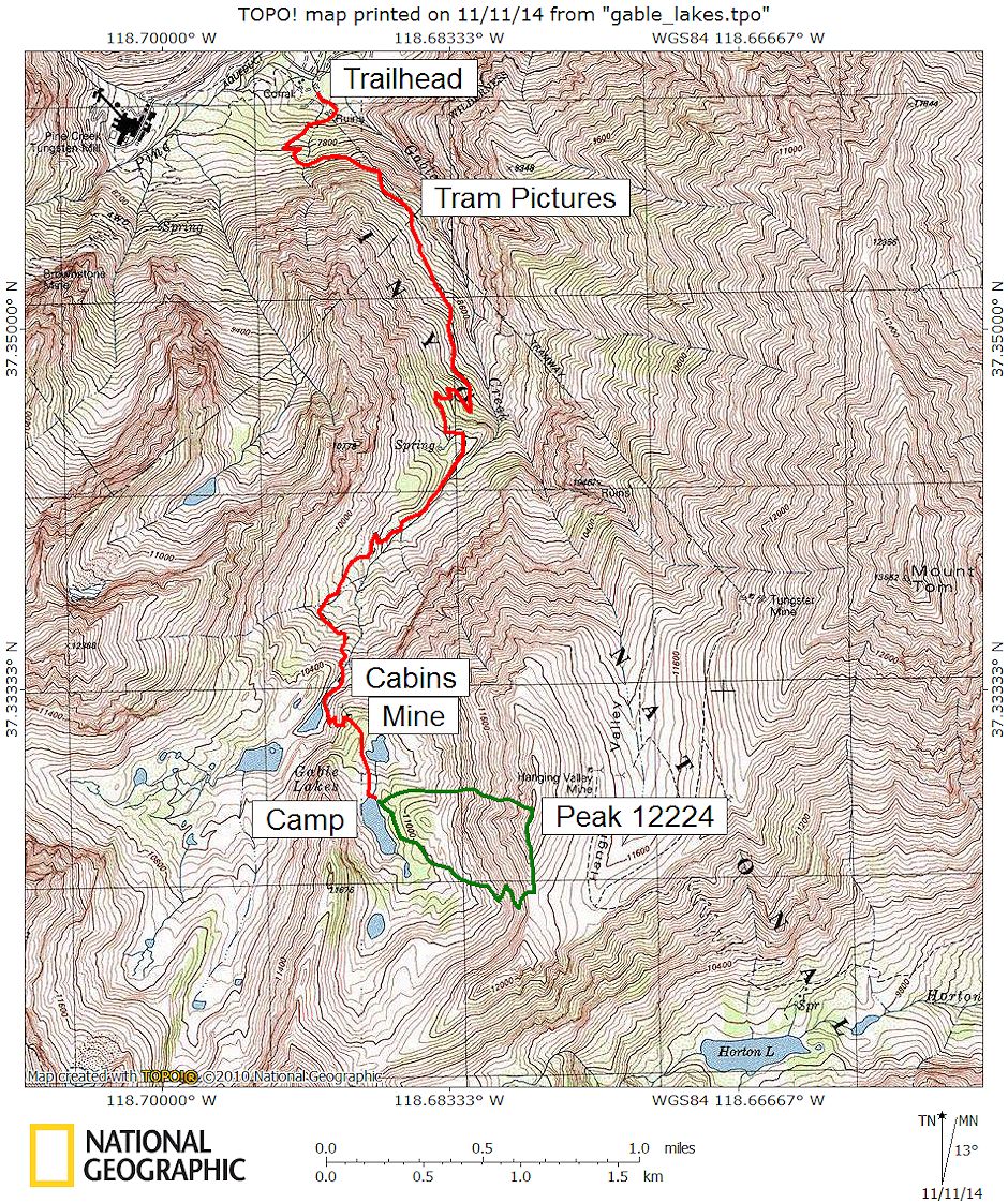Gable Lakes route map