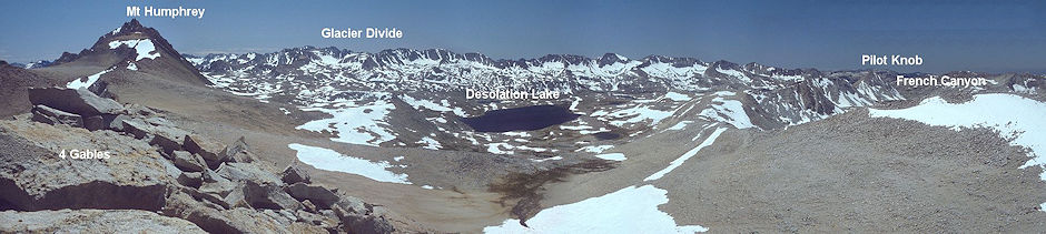 Mt. Humpherys, Glacier Divide, Desolation Lake, saddle on ridge above Rust Lake, Pilot Knob, French Canyon from top of Four Gables - 1982