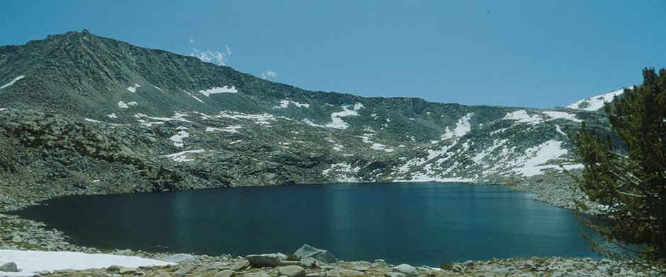 Looking back over Steelhead Lake at the ridge where we crossed and descended - 1982