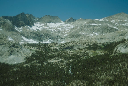 Looking across French Canyon at Feather Peak and Merriam Lake (barely visible) - 1982