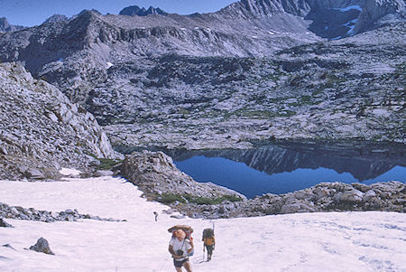 Looking back on Amphitheatre Lake on way to Cataract Creek Pass - Kings Canyon National Park 27 Aug 1969