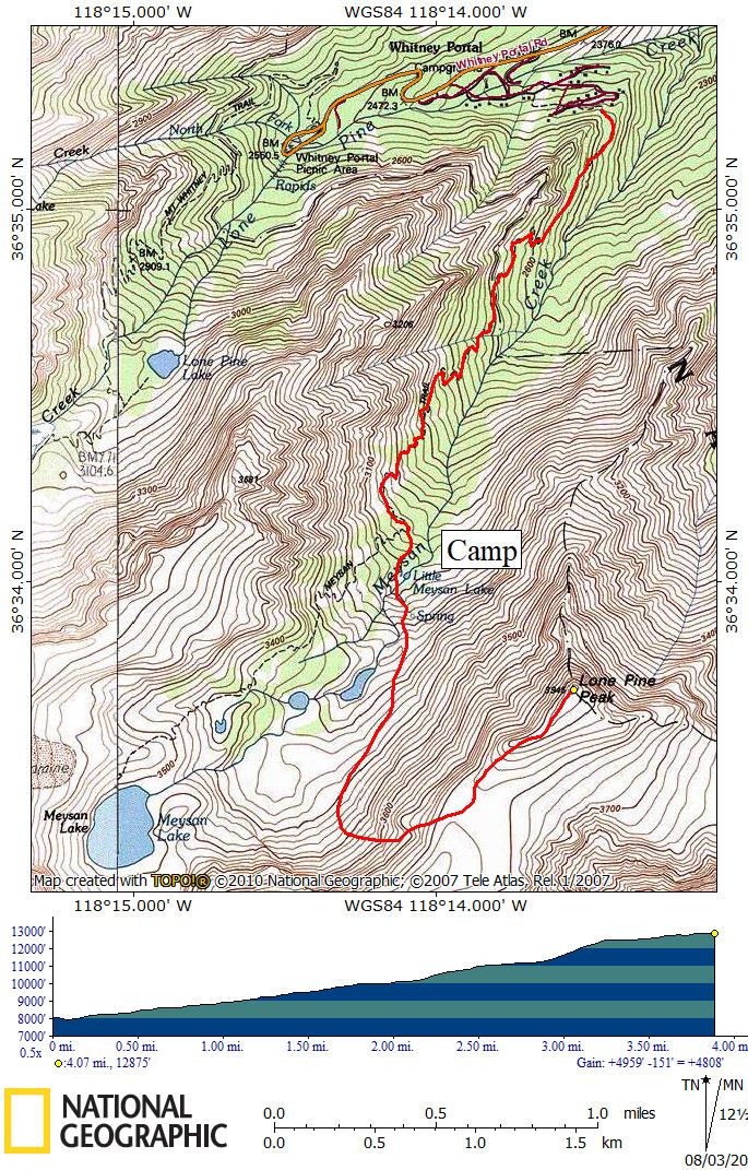 Lone Pine Peak Route Map
