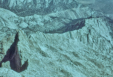 Fifth class ridge route from top of Lone Pine Peak - Whitney Portal road on far slope - Jun 1961