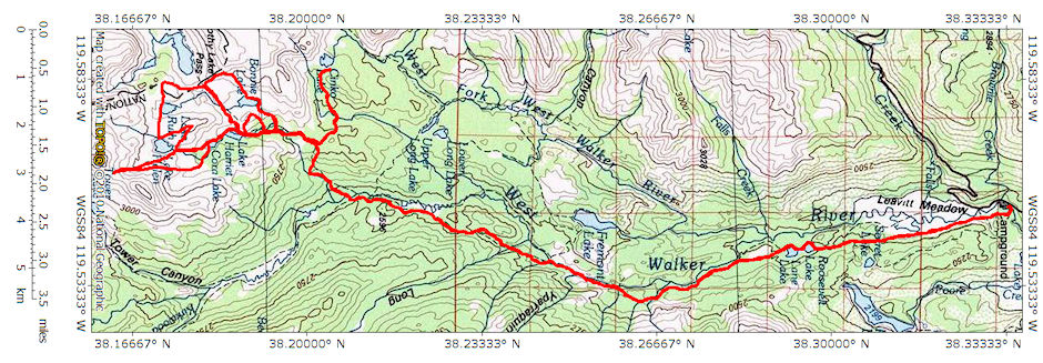 Leavitt Meadow/Dorothy Lake Exploration Route Map