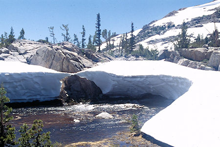 'snow bridge' on Bonnie Lake Creek - Hoover Wilderness 1995