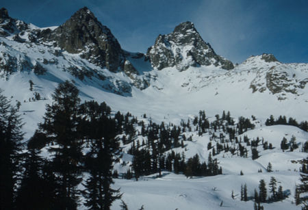 Mt. Ritter and Banner Peak as we headed for Minaret Creek - Ansel Adams Wilderness - Dec 1973