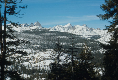 Mt. Ritter and Banner Peak from slopes leading up to Mammoth Pass - Ansel Adams Wilderness - Dec 1973