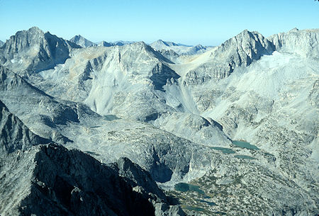 From the top of Mount Morgan, final views of Bear Creek Sphire, Peak 13268, Mt Dade and part of Mt Abbot. Treasure Peak is just out of the picture on the right with the Treasure Lakes below