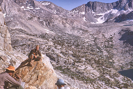 View of Upper Palisade Lake (lower right) and Mather Pass from part way up Disappointment Peak - Kings Canyon National Park 20 Aug 1963