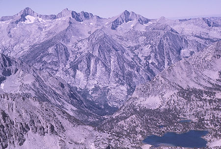 Mt. Brewer (left), North Guard, Bullfrog Lake (lower right) from top of Mt. Gould - Kings Canyon National Park 30 Aug 1970