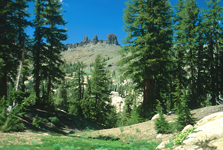 The Three Chimneys from campsite - Emigrant Wilderness 1994