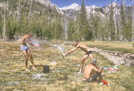 Water fight at Matterhorn Canyon camp - Yosemite National Park - 03 Sep 1964