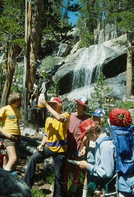 Above Lyell Fork Merced River, Rody, John, Matt, Mark, Jimmy - Yosemite National Park - Aug 1980