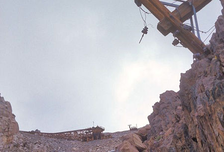 Fallen electric power pole below Adamson Mine Tramway - 1977