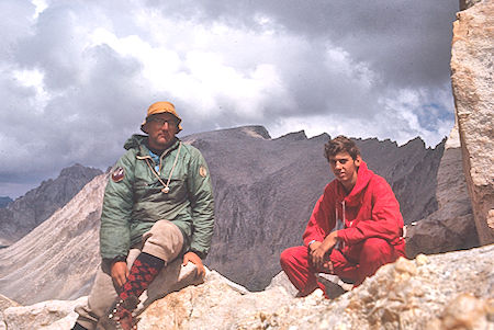 Don Deck and Ralph Drollinger on top of Mt. Hitchcock with Mt. Whitney in background - Sequoia National Park 26 Aug 1971