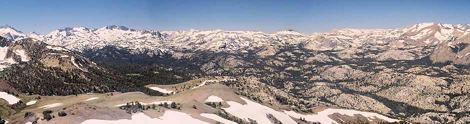 Forsyth Peak/Lady Lakes/Dorothy Lake Pass/upper Piute Meadow/Grizzly Peak/Emigrant Pass area from Peak 10726<br>Hoover Wilderness 1995